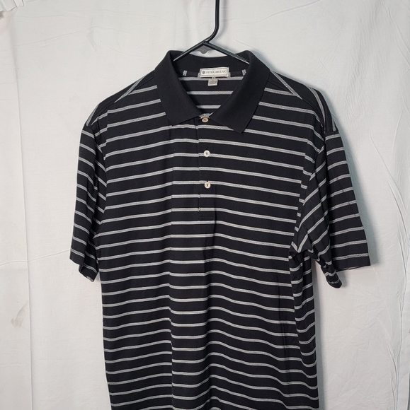 🏌‍♂️PETER MILLAR⛳️ PREMIUM💎GOLF POLO BLACK&WHITE STRIPED🏌SIZE L - Picture 6 of 8